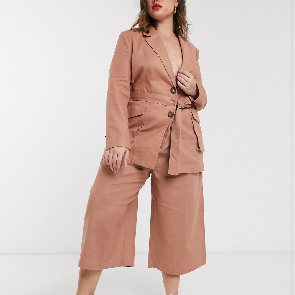 Asos design curve splendid linen shit culottes fudge sz 20